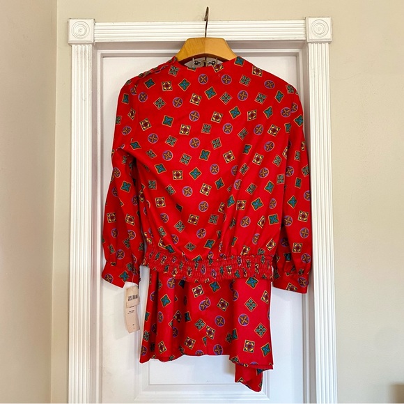 Vintage 80s Two Piece Skirt & Top Set Red Printed Medallion Design Large - NWT - Picture 4 of 11